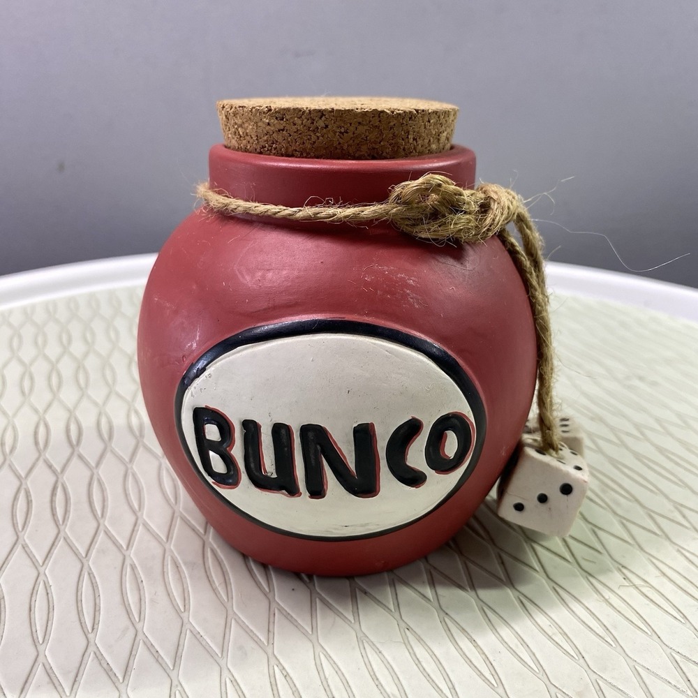 Bunco Red Ceramic Coin Collector Container. 4x4.5x3"